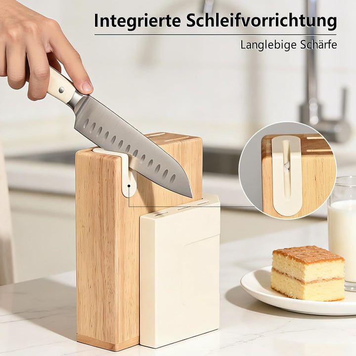 Messerblock Set, 14-teilig, Küchenmesser zum Schneiden, Hacken, Würfeln & Schälen, Weiss 14 Stück We