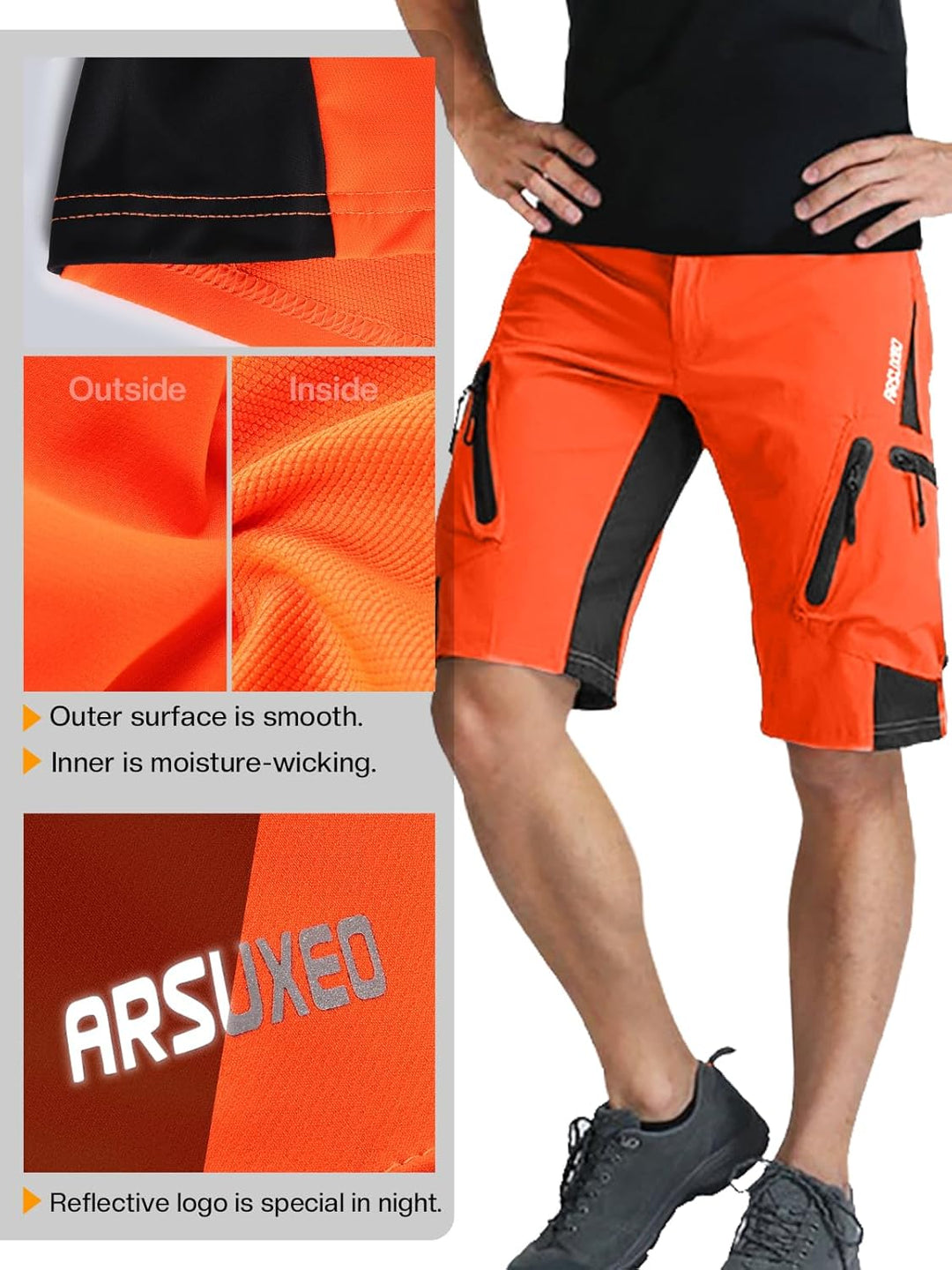 ARSUXEO Herren Radhose Loose Fit MTB Shorts Wasserabweisende Outdoor Sporthose mit 7 Taschen 1202 S