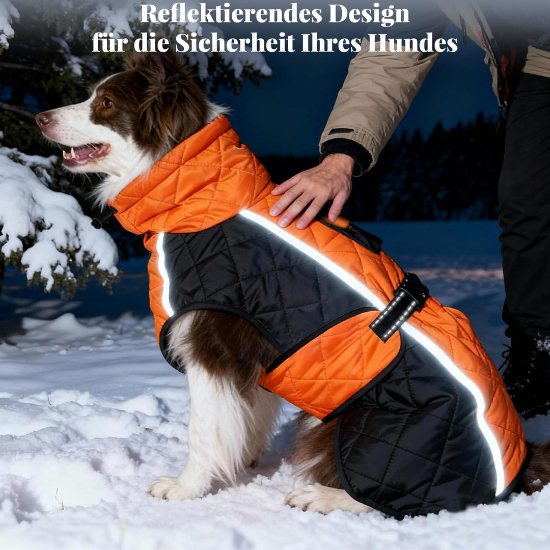 Hundemantel mit reflektierendem Design, Winddicht und wasserdicht, verdickter Kragen für Windschutz,