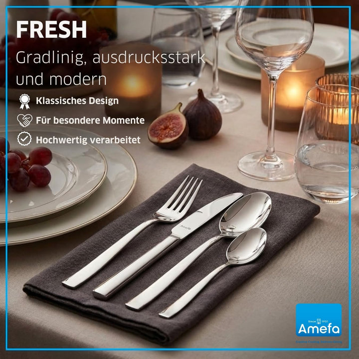 Amefa Fresh Besteckset 6 Personen, Besteck Set 30-teilig, Edelstahl Rostfrei, Besteck Spülmaschinenf