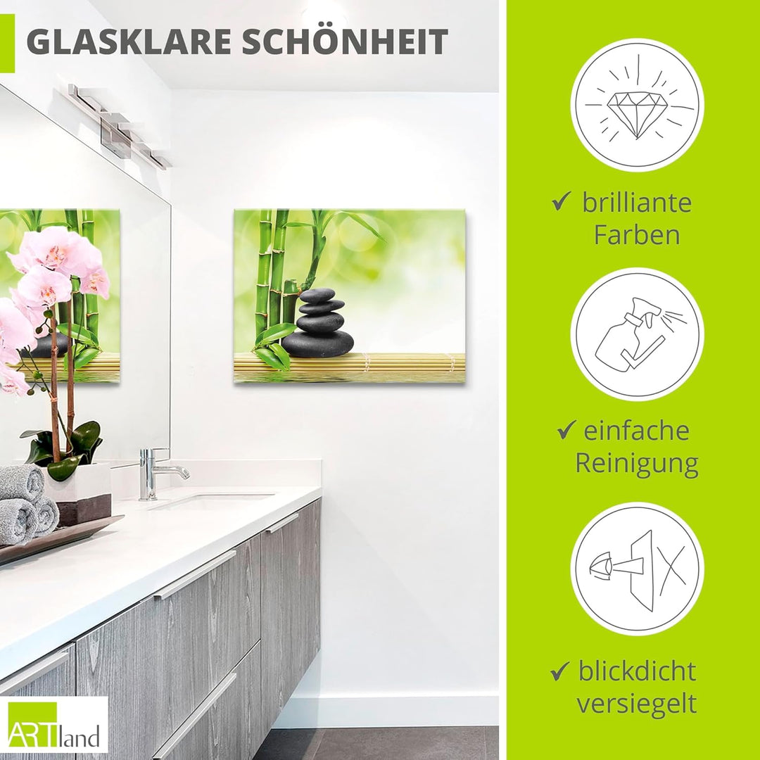 ARTland Glasbilder Wandbild Glas Bild einteilig 80x60 cm Querformat Asien Wellness Zen Spa Steine Ba