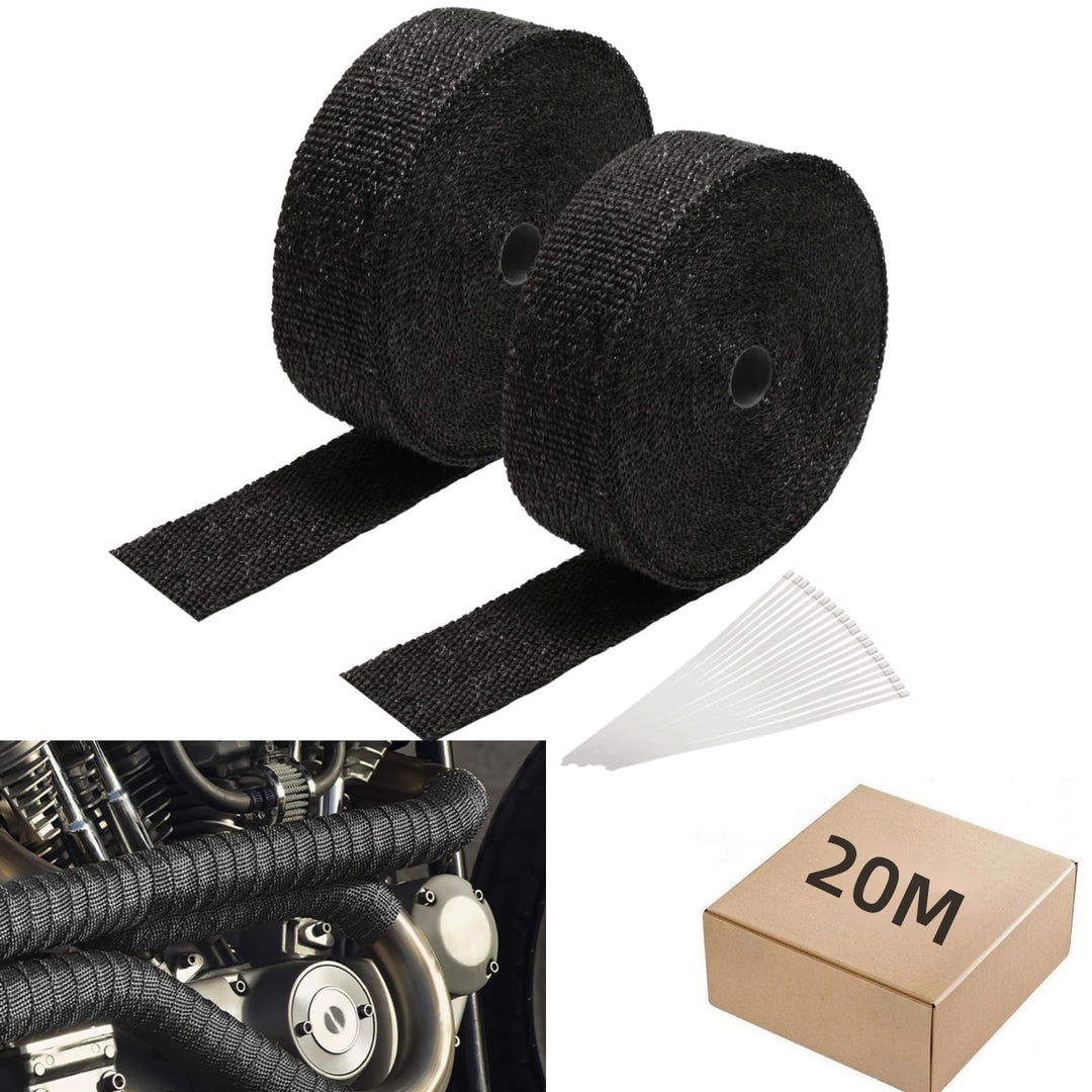 20M x 5CM Hitzeschutzband Auspuff Dichtband mit 10Pcs Edelstahl Kabelbinder Auspuffband Hitzebeständ