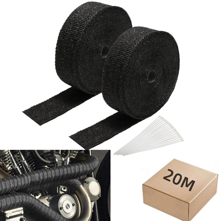 20M x 5CM Hitzeschutzband Auspuff Dichtband mit 10Pcs Edelstahl Kabelbinder Auspuffband Hitzebeständ