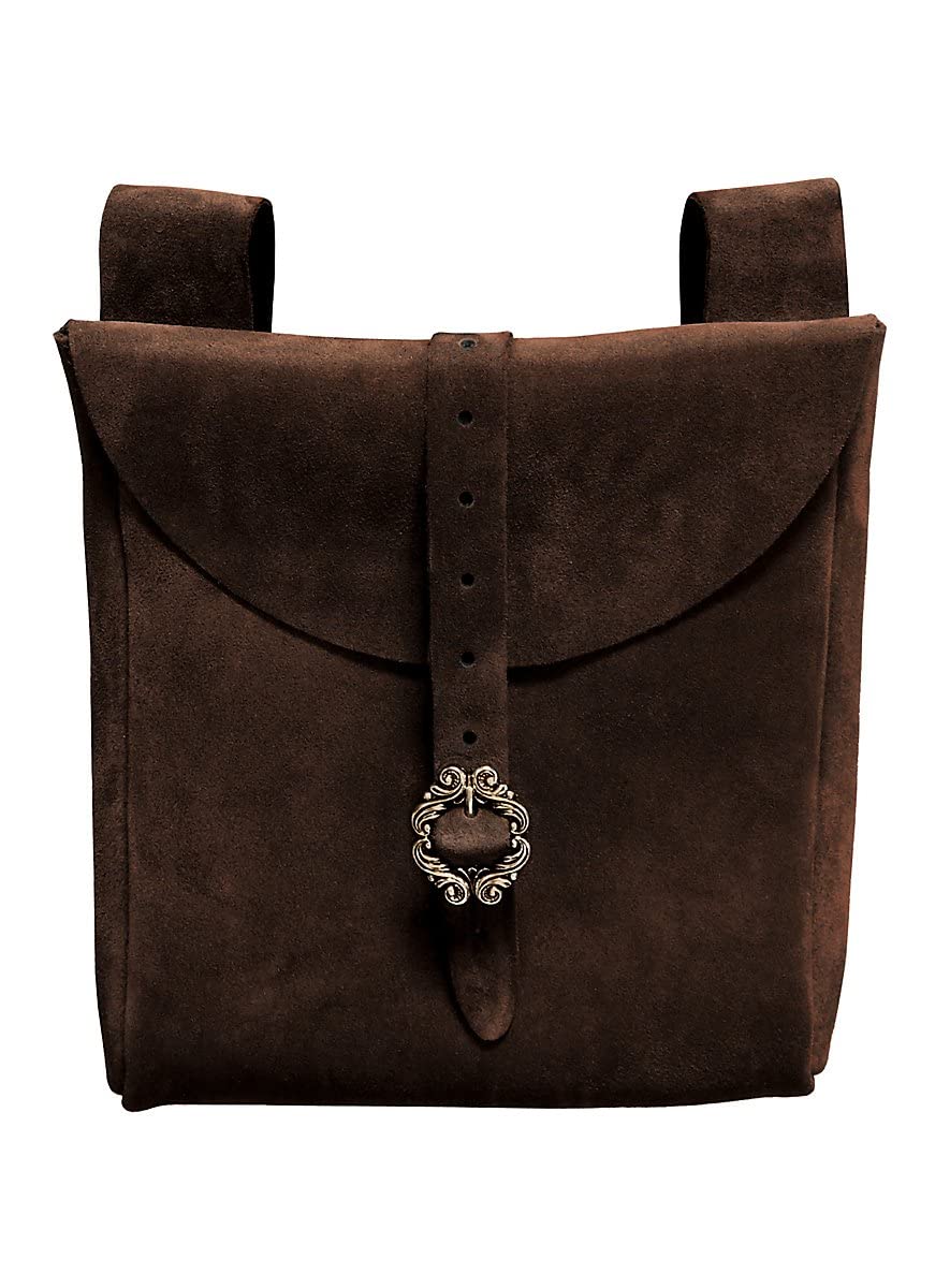 Andracor Mittelalter LARP Zubehör grosse Gürteltasche aus echtem Leder - 22 x 22 cm - dunkelbraun Du