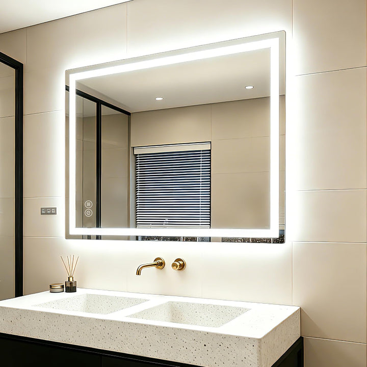 Badezimmerspiegel Wandspiegel LED Badspiegel mit Beleuchtung 80x60cm mit Touch-Schalter Beschlagfrei