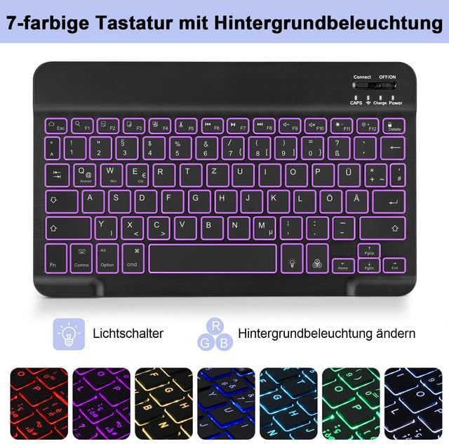 SOPPY Samsung Galaxy Tab S6 Lite Hülle mit Tastatur, Kabellose 7-Farbige Beleuchtung Tastatur Hülle