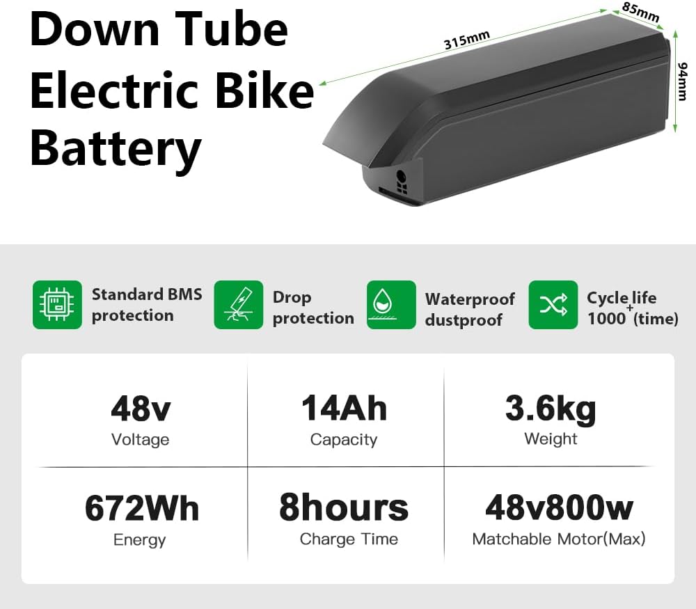 YOSE POWER Ebike Akku 48V 11.6Ah/14Ah SF-06S Batterie JCEB480-11.6 für 48V 250W / 350W /800W Motor p