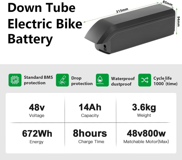YOSE POWER Ebike Akku 48V 11.6Ah/14Ah SF-06S Batterie JCEB480-11.6 für 48V 250W / 350W /800W Motor p