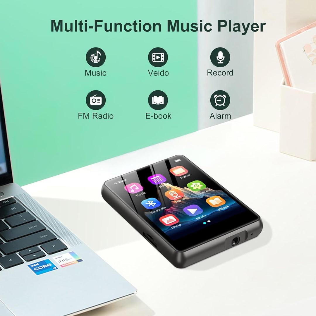 128GB MP3 Player Bluetooth 5.3, ZAQE 2.4" Full Touchscreen Tragbarer Sport MP3 Player,Eingebaute Hig
