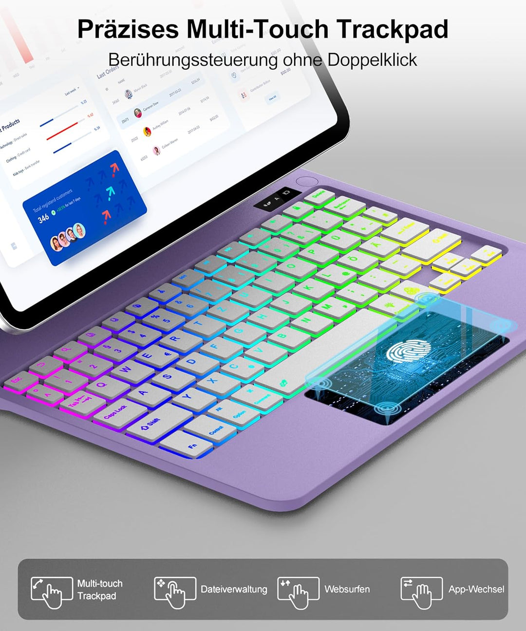 JADEMALL Magic Keyboard für iPad Air 11“ (M3 2025/M2 2024) – Mit 7-Farben RGB Beleuchtung, Präzision
