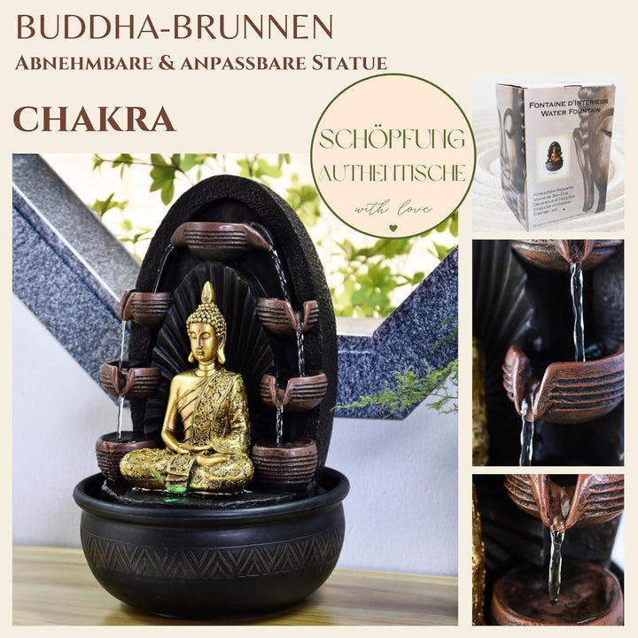 Innenbrunnen Wasserwand Kaskade Buddha Statue Abnehmbares farbenfrohes LED-Licht, Lucky Fountain mit