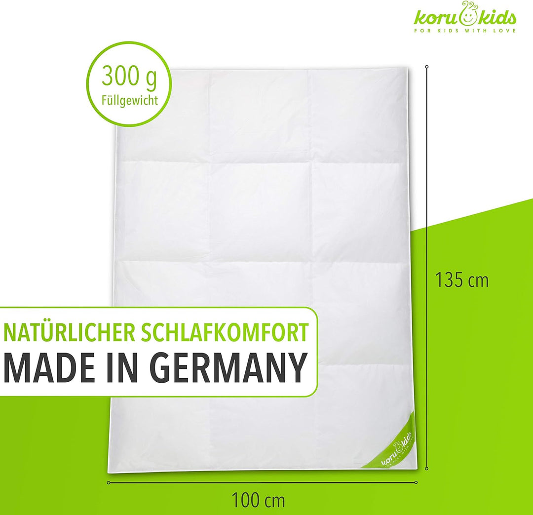 Koru Kids® Kinder Daunendecke 100x135 cm – 90% Daunen / 10% Federn – Ganzjahres Kinderbettdecke – al