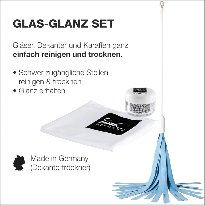 Eisch Glas Reinigungs Set – Müheloses Reinigen und Trocknen von Dekanter, Karaffe oder Flasche mit R