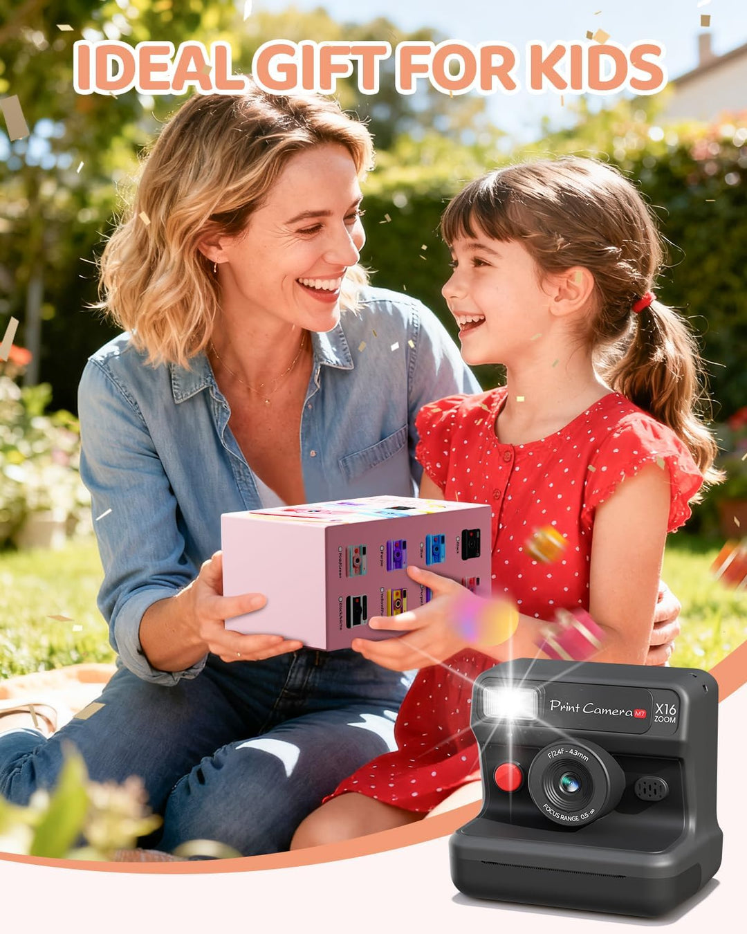 CalineGam Kinderkamera Sofortbildkamera, 1080P HD Sofortbildkamera Kinder mit 32 GB Karte und 3 Papi