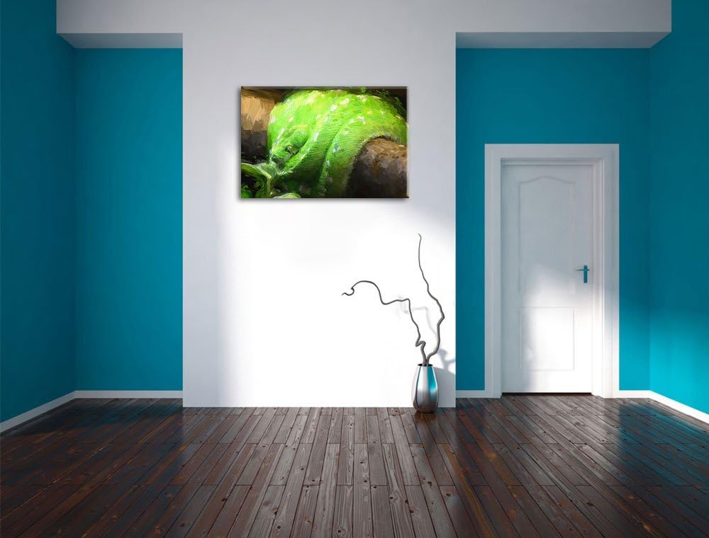 Pixxprint Grüne exotische Schlange als Leinwandbild/Grösse: 100x70 cm/Wandbild/Kunstdruck/fertig bes