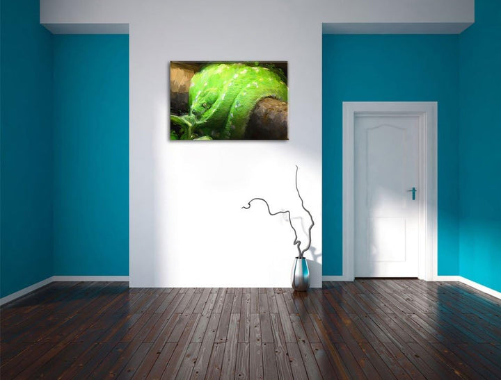 Pixxprint Grüne exotische Schlange als Leinwandbild/Grösse: 100x70 cm/Wandbild/Kunstdruck/fertig bes
