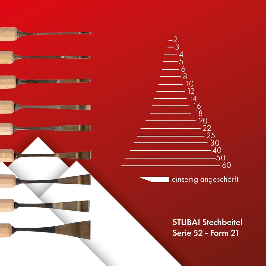 STUBAI Stemmeisen Stechbeitel Serie 52 - Form 21 | Gekröpftes Balleisen, Breite 16 mm, mit Holzgriff