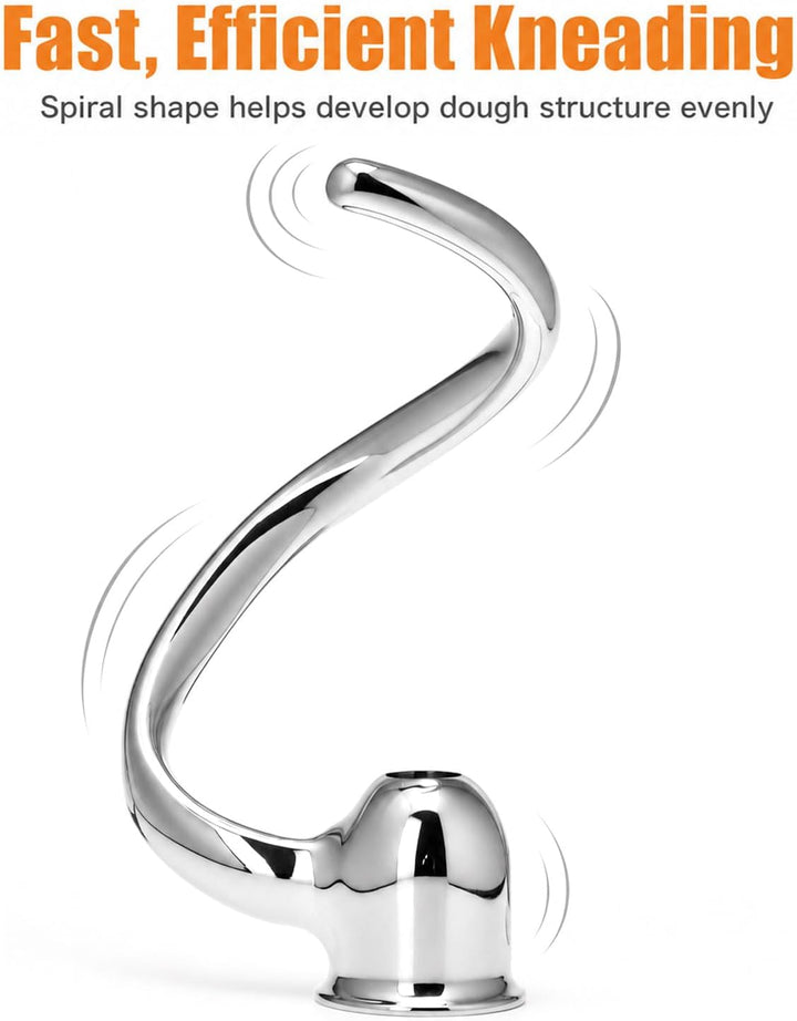 QWORK® Spiralförmiger Knethaken 304 Edelstahl, Kompatibel mit 4,3L-4,8L Kippkopf-Küchenmaschinen, fü