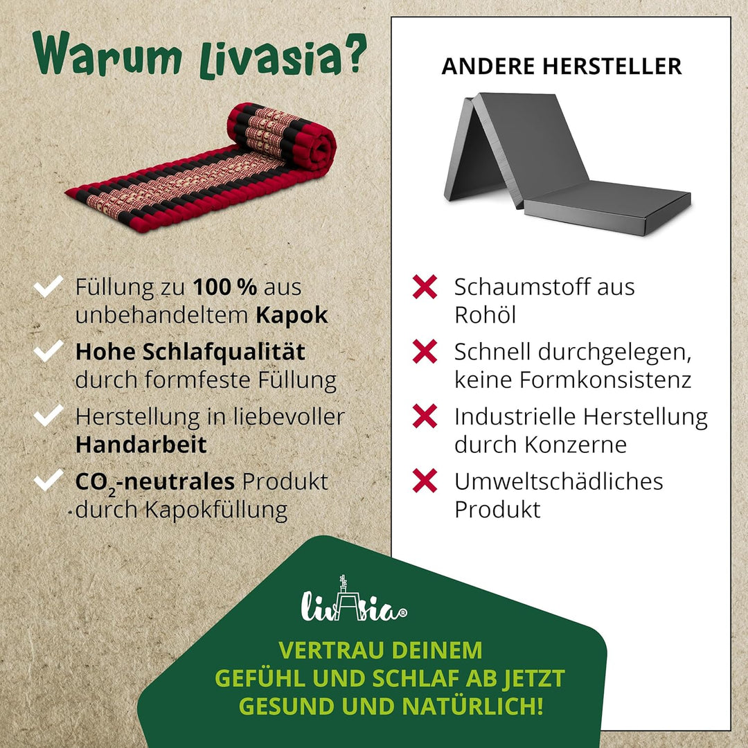 livasia Rollmatte Rollmatratze L-200x110x4,5cm, Gästebett Gästematratze 1 Person, Reisebett Kofferra