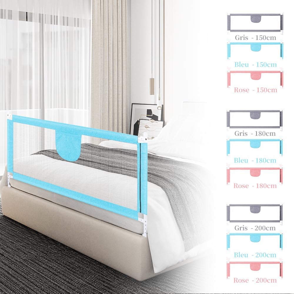 Bettschutzgitter für Kinder, faltbar, Bettgitter für Babys, Fallschutz, höhenverstellbar, Blau, 1,8