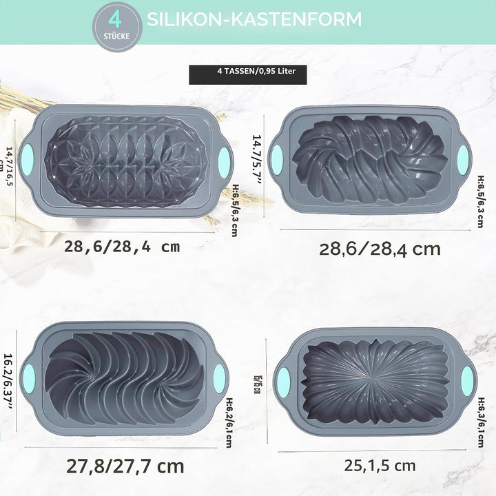 Tongjude 4 Stück Silikon-Hackbratenform zum Backen von Brot, Antihaft-Backofen-Brotform, perfekt für