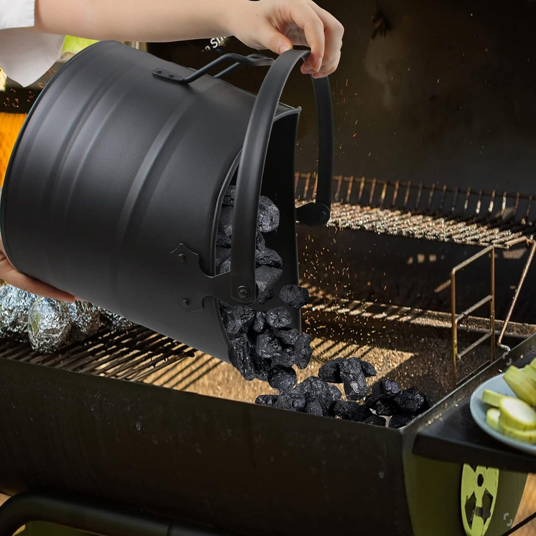 BRIAN & DANY Ascheeimer, Halbkreisförmiger Kohleeimer für Kamine, 10L Eimer mit Schaufel und Handbes