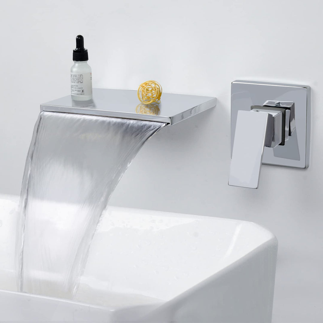 SHANFO Waschtischarmatur Wandmontage Wasserfall Chrom Wasserhahn Unterputz Armatur Einzigen Handgrif