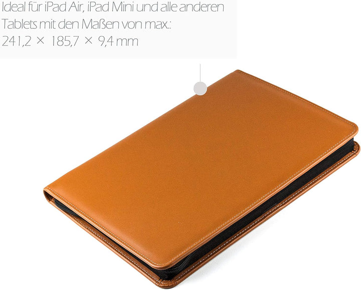 DELMON VARONE - Personalisierbare Tablet Schreibmappe DIN A4 aus Premium Boxcalf Leder braun, Organi