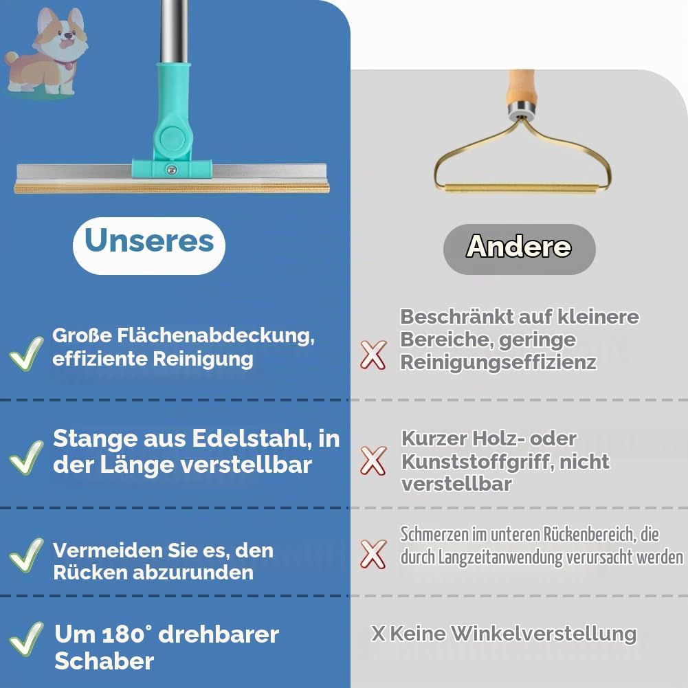 flintronic Tierhaarentferner, Teppichbürste mit 50.5-134cm Verstellbarem Griff, Fusselentferner für
