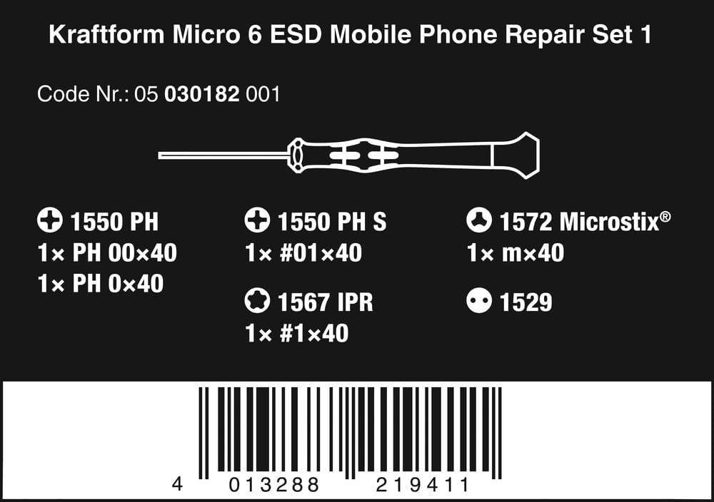 Wera Kraftform Micro 6 ESD Smartphone-Reparaturset 1, 6-teilig
