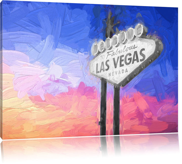 bekanntes Las Vegas Schild Format: 100x70 auf Leinwand, XXL riesige Bilder fertig gerahmt mit Keilra
