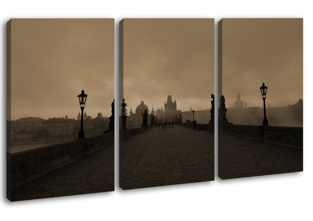 deyoli atemberaubende Brücke in Prag Format: 3-teilig 120x80 Effekt: Sepia als Leinwandbild, Motiv f