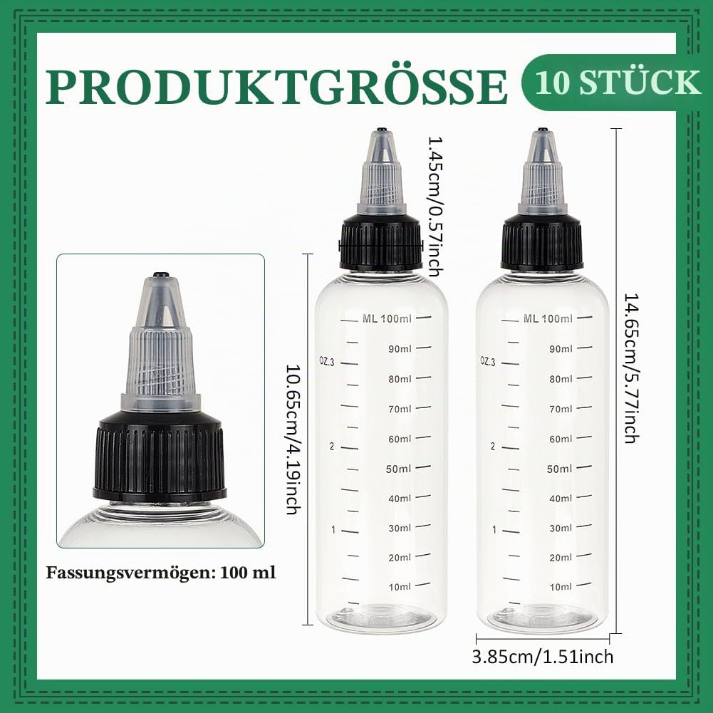 BENECREAT 10PCS 100ml Transparente Plastik Quetschflaschen Mit Schuppen Und Schwarzer Twist Kappe Gr