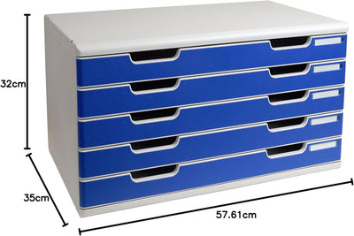 Exacompta 322003D Ablagesystem Modulo A3, 5 laden Classic, lichtgrau/blau 5 Laden Lichtgrau / Blau 3