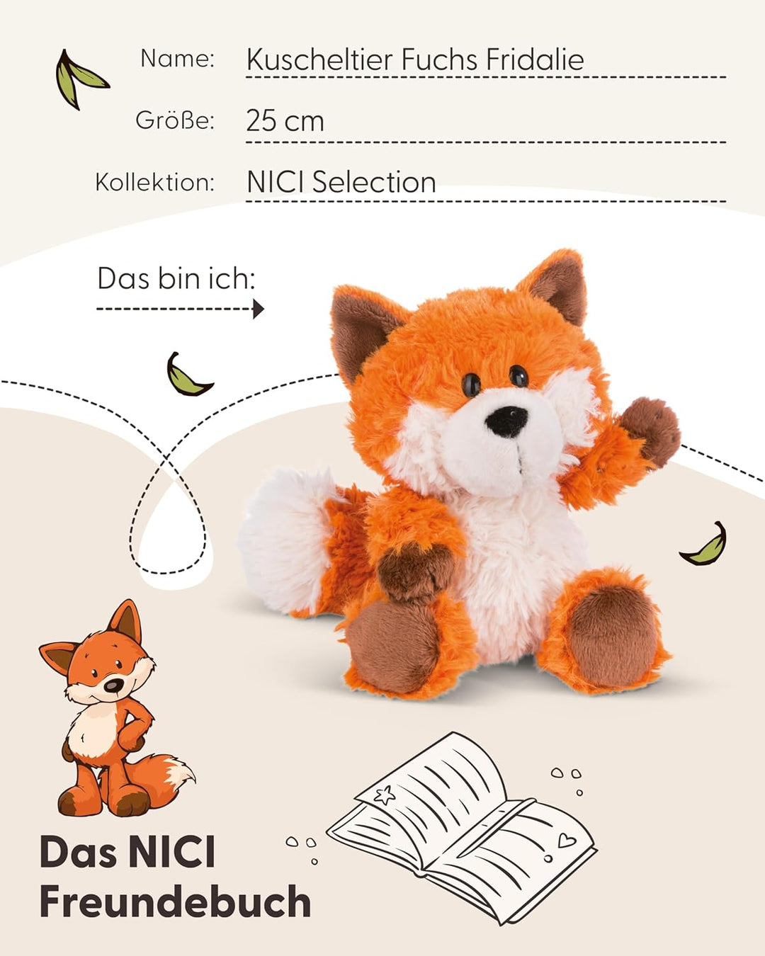 NICI Kuscheltier Fuchs Fridalie 25cm orange - Stofftier aus weichem Plüsch, niedliches Plüschtier zu