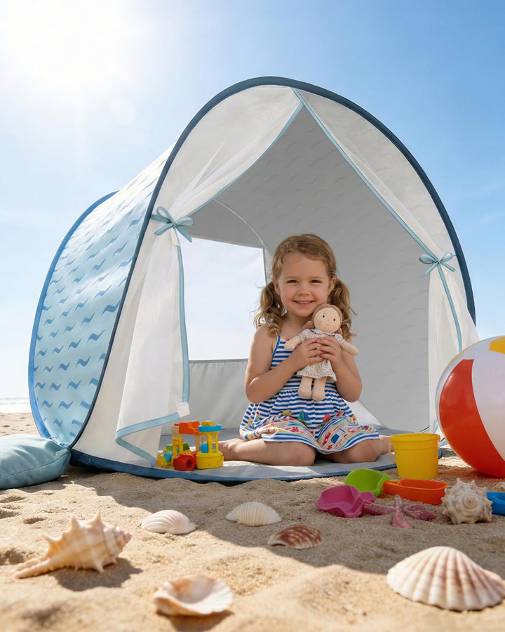 Strandmuschel Baby mit UV-Schutz UPF 50+, Pop-Up Strandzelt für Kinder & Babys, Automatischer Aufbau
