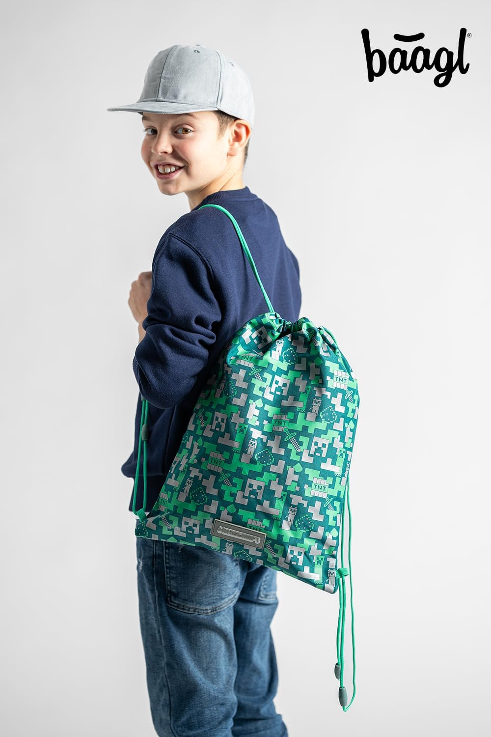 Baagl Minecraft Federmäppchen und Turnbeutel Set 2 Teilig für Jungen und Mädchen, Schule Mäppchen, G
