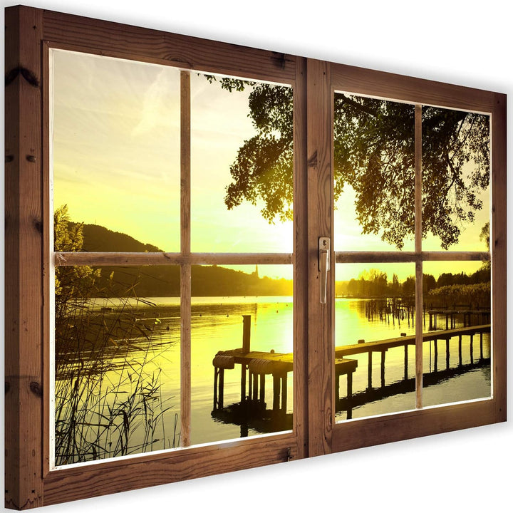 Feeby Vlies Leinwandbild Sonnenuntergang Über Einem See 90x60 cm Druckbild Wandbild Wanddekoration D