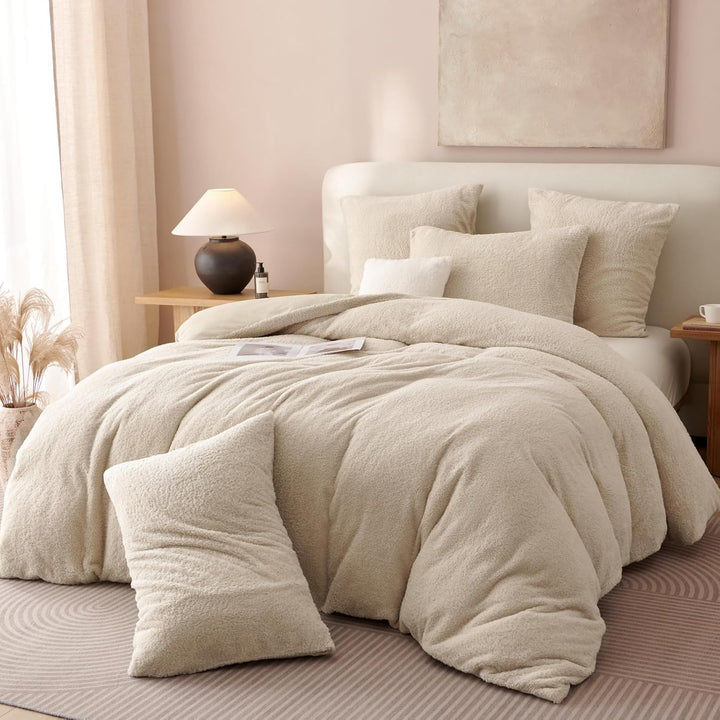 Freyamy Plüsch Bettwäsche 135x200cm 2teilig Beige Nicky Teddy Fleece Deckenbezug Flanell Cashmere To