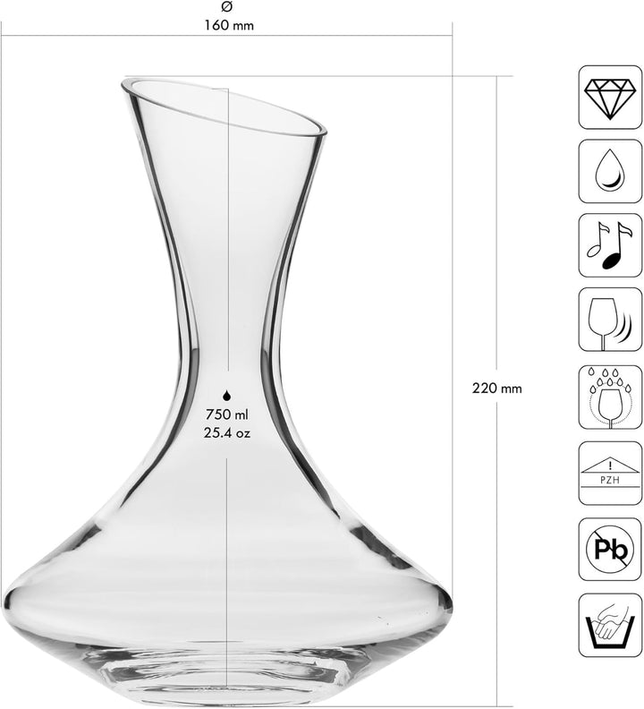 KROSNO Dekanter Weinkaraffe | 750 ML | Handgefertigt | Perfekt für Zuhause, Restaurants, Partys und