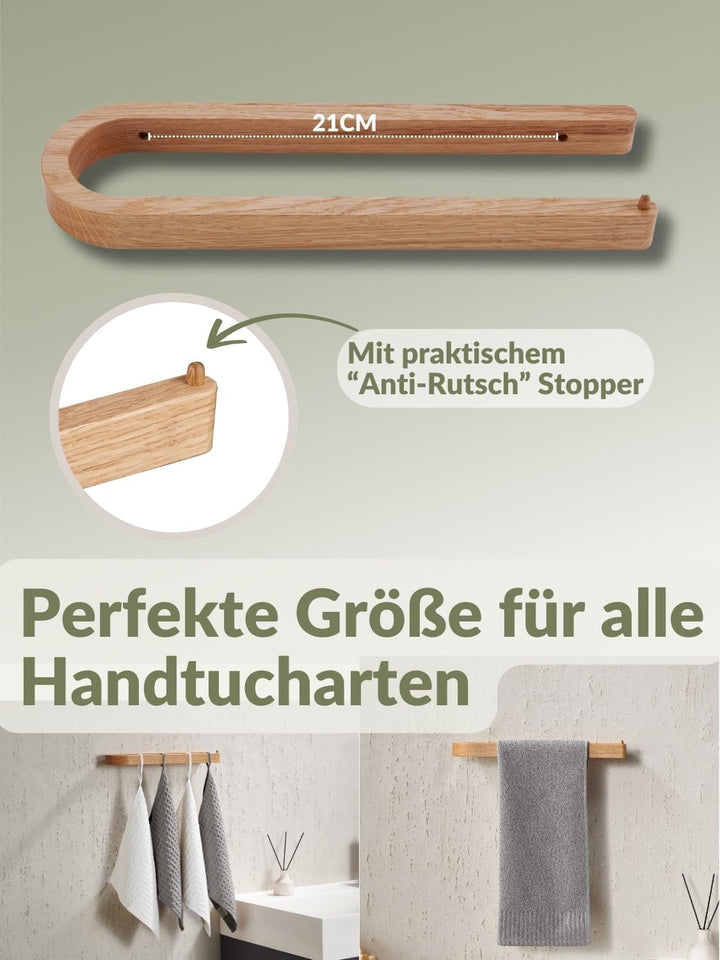 DEKAZIA® Handtuchhalter Holz Wand | Handtuchhalter ohne Bohren Holz | Handtuchstange aus nachhaltige