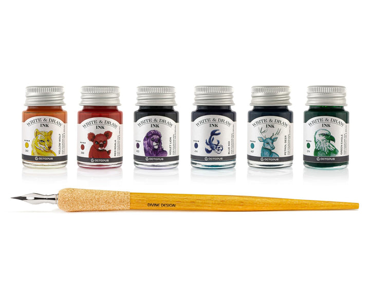 Write and Draw Ink Set RAINBOW, Schreib- und Zeichentusche, 6 x 10 ml mit Schreibfeder RAINBOW 60 ml