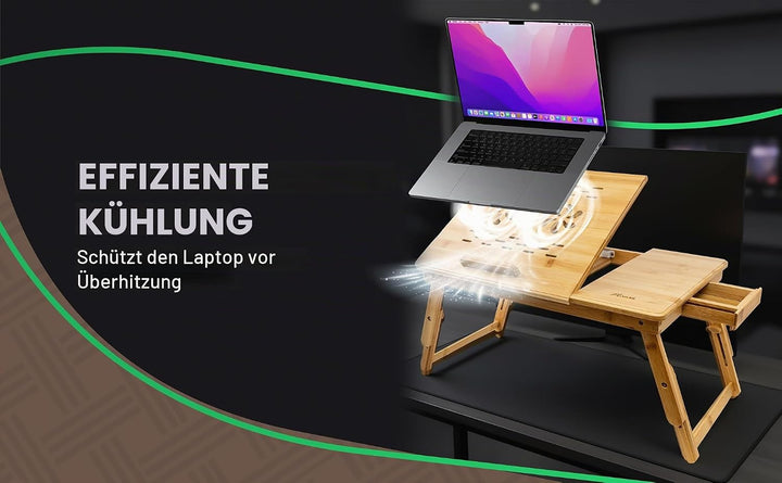 MOVADEK Laptoptisch aus Bambus, höhenverstellbar & klappbar, Betttisch & Notebooktisch mit Schublade
