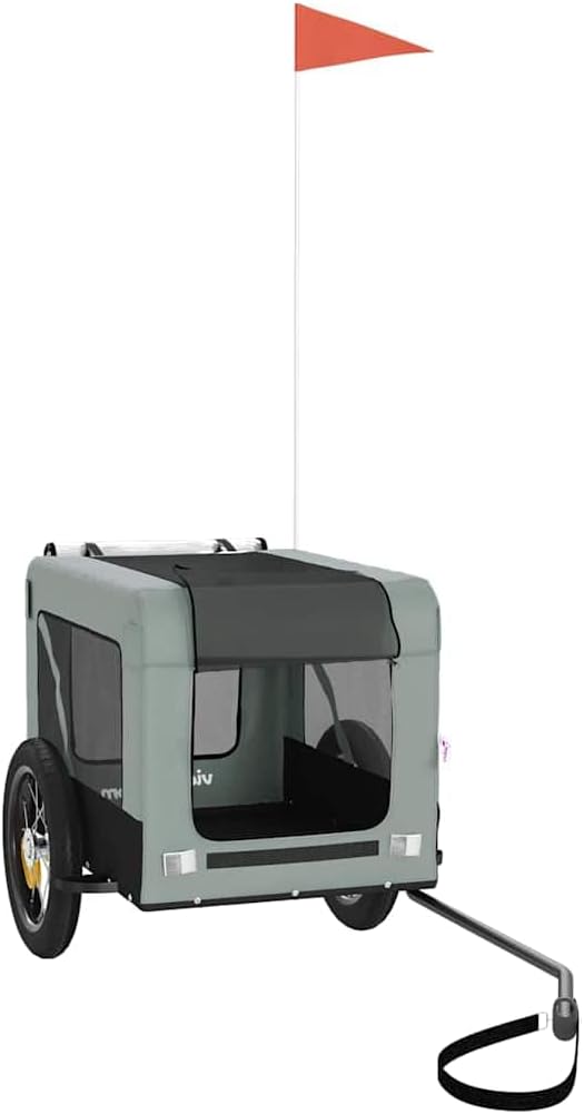 vidaXL Fahrradanhänger Hunde Grau und Schwarz Oxford-Gewebe & Eisen 54.5 x 120 x 53 cm Grau, 54.5 x