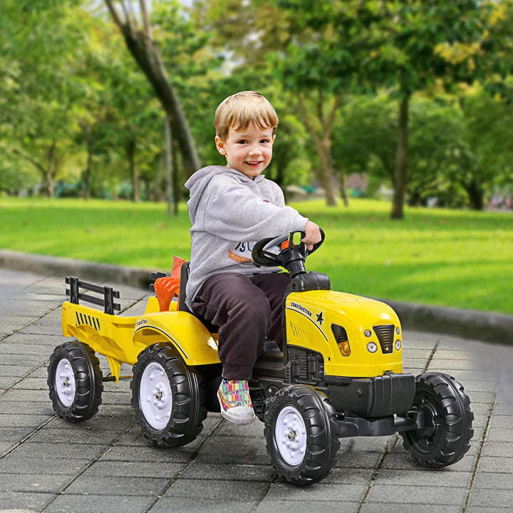 HOMCOM Trettraktor mit Anhänger Tretauto Traktor mit Anhänger ab 3 Jahre Spielzeug Kinder Gelb 133 x