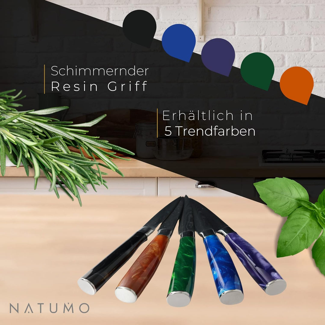 NATUMO Küchenmesser Set 9-teilig. HRC 56+ scharfes Messerset Profi in Damast-Optik aus Allzweckmesse