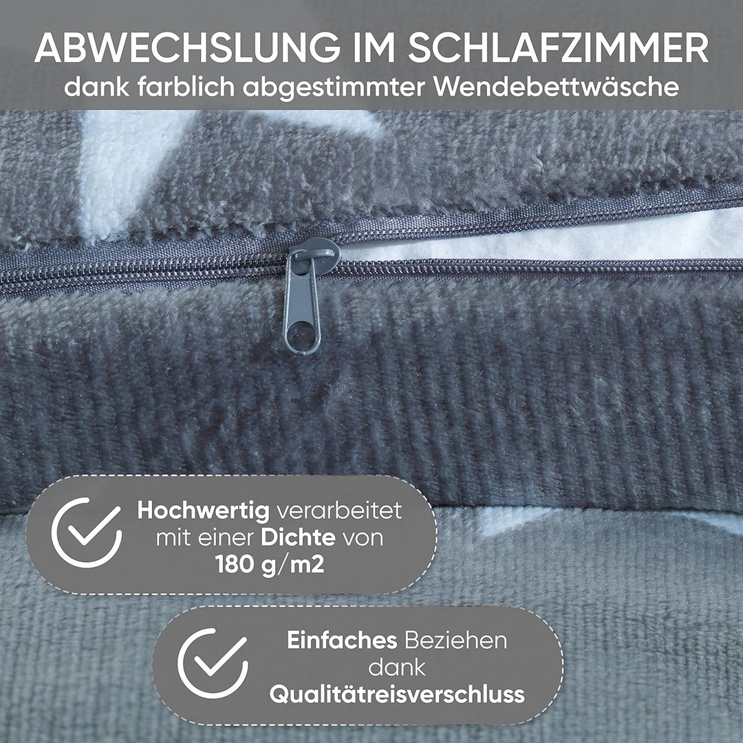 Kuscheli® - Winter Plüsch Bettwäsche 155x220 Wendebettwäsche Cashmere Touch Coral Fleece Bettbezug K