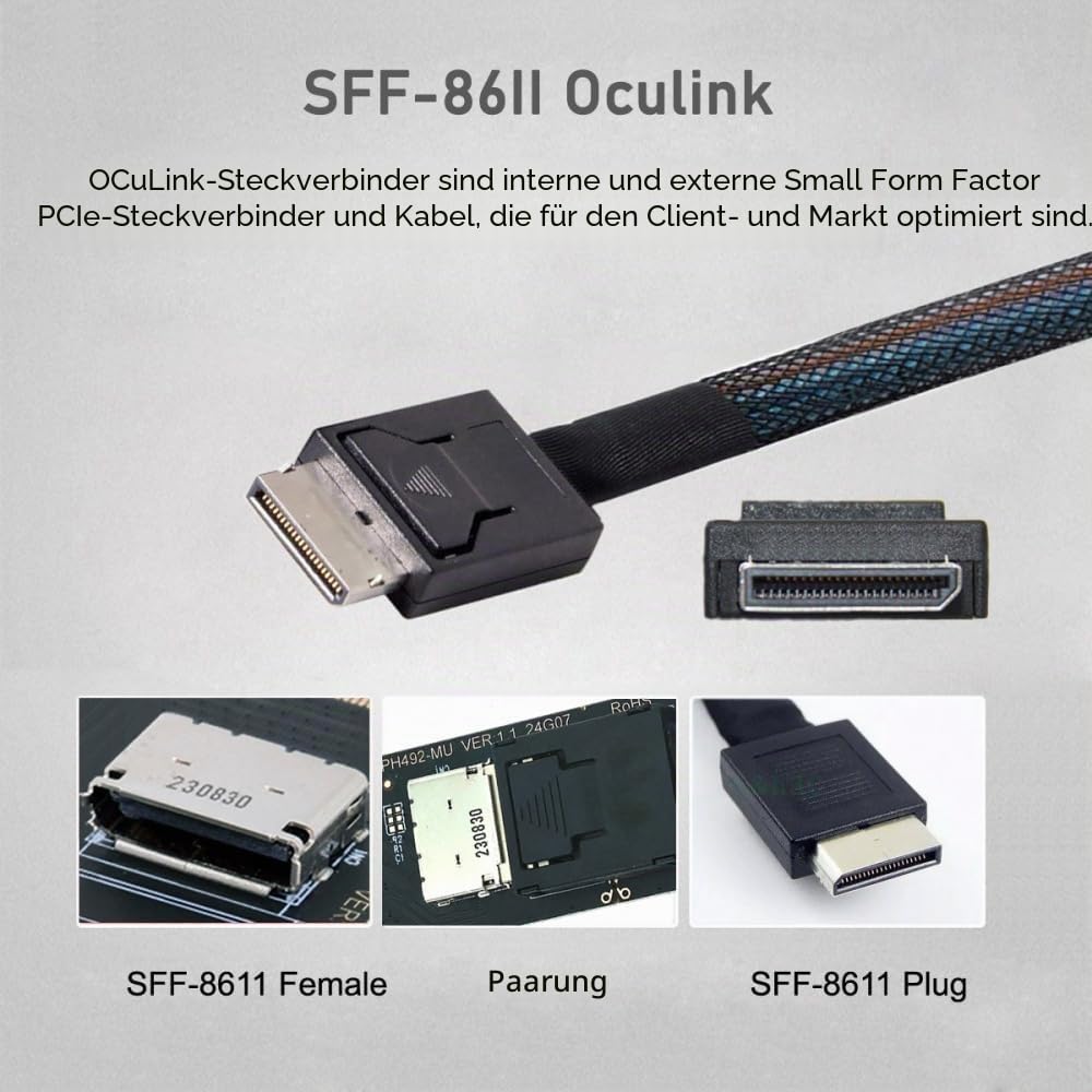 CY Karte 2280 PCI-E4.0 M.2 M-Key zu Oculink SFF-8612 SFF-8611 Vertikaler Hostadapter für NVME U.2 SS