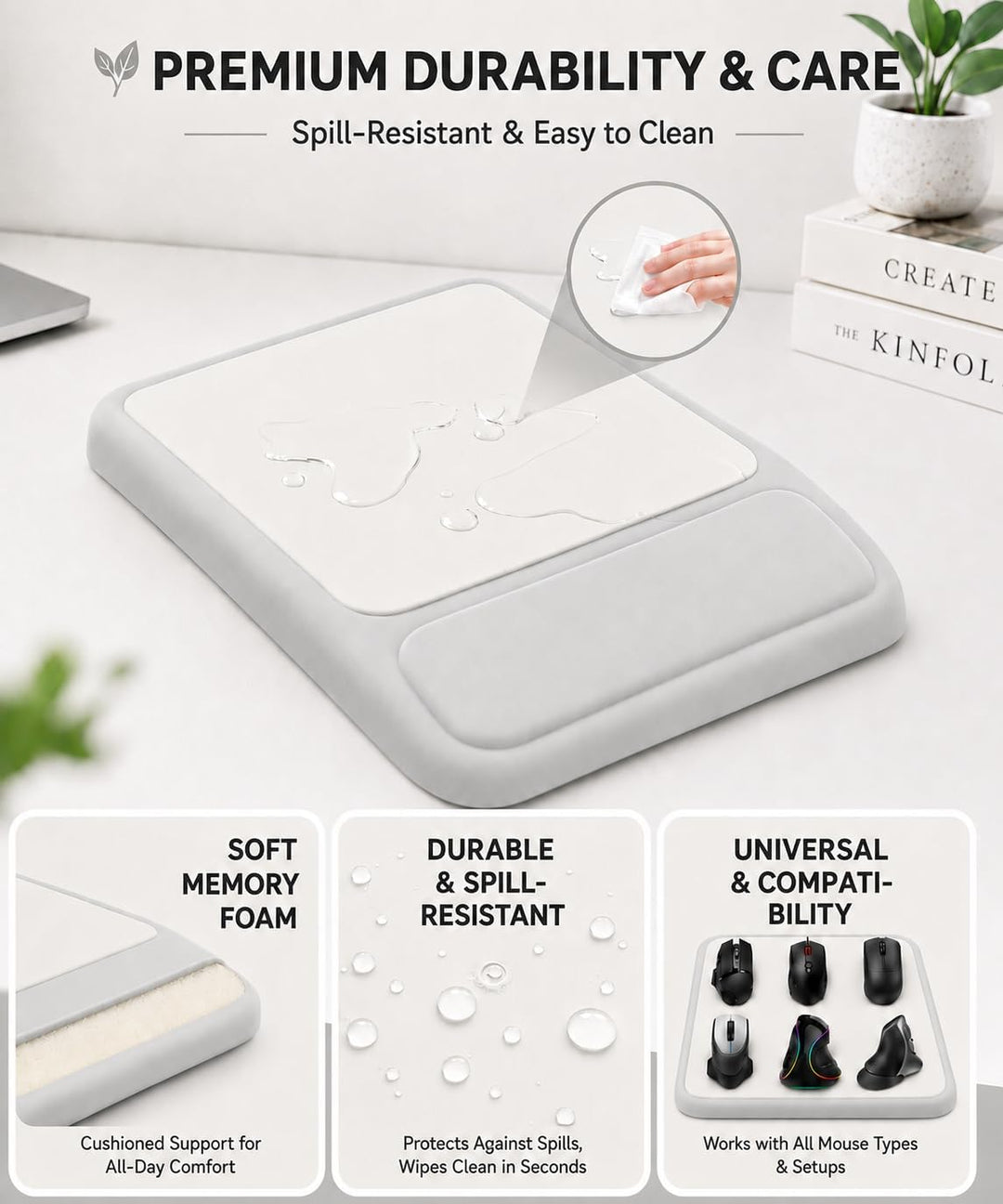 Mauspad Ergonomisches mit abgeschrägter Handauflage,Progressive druckfreie Unterstützung, Memory-Sch