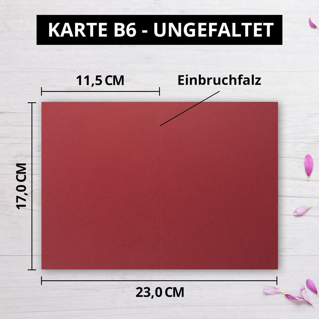 50 Faltkarten B6 - Dunkel-Rot - PREMIUM QUALITÄT - 11,5 x 17 cm - sehr formstabil - für Drucker geei
